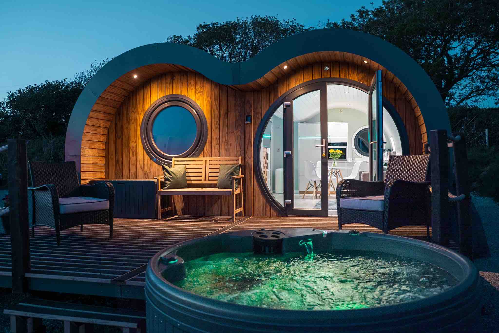 Luxury glamping pod in Wales with private hot tub