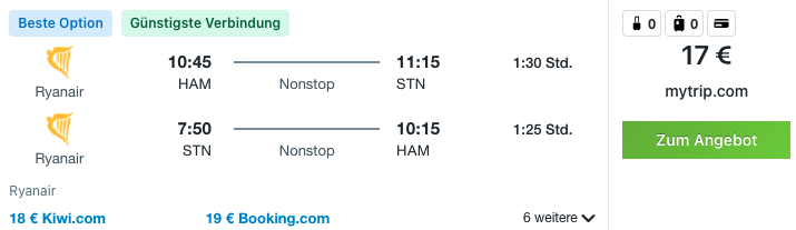 Günstigster Flug von Hamburg nach London