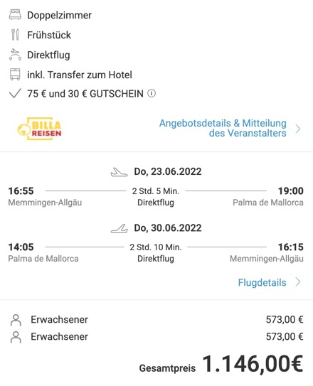 Dieses Angebot ist nur ein Beispiel, Abflughäfen und Reisedaten könnt ihr ganz einfach unter "𝗭𝗨𝗠 𝗗𝗘𝗔𝗟" individuell einstellen. Reisepreise, vor allem bei Lastminute-Abreisen, können sich außerdem rasant ändern; sollte dieser Dealpreis nicht mehr verfügbar sein, dann zeigt euch unser System automatisch den neuen Bestpreis an. 😊