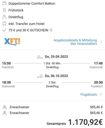 Dieses Angebot ist nur ein Beispiel, Abflughäfen und Reisedaten könnt ihr ganz einfach unter "𝗭𝗨𝗠 𝗗𝗘𝗔𝗟" individuell einstellen. Reisepreise, vor allem bei Lastminute-Abreisen, können sich außerdem rasant ändern; sollte dieser Dealpreis nicht mehr verfügbar sein, dann zeigt euch unser System automatisch den neuen Bestpreis an. 😊