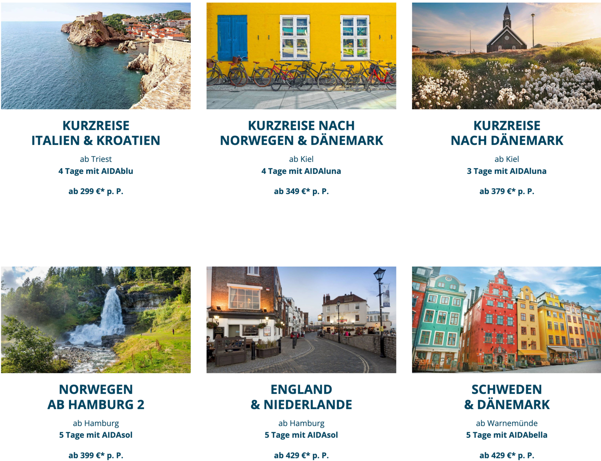 Screenshot von aida.de
