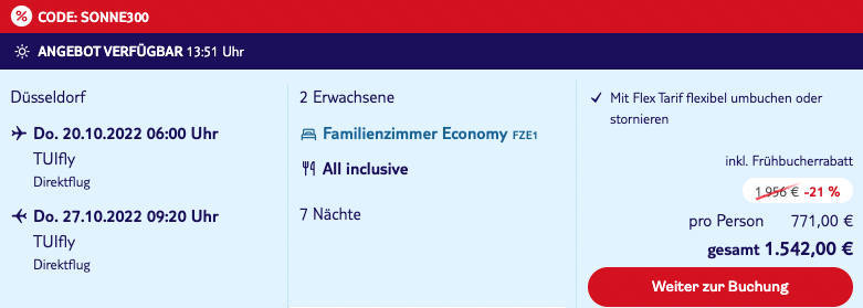 Dieses Angebot ist nur ein Beispiel, Abflughäfen und Reisedaten könnt ihr ganz einfach unter "𝗭𝗨𝗠 𝗗𝗘𝗔𝗟" individuell einstellen. Reisepreise, vor allem bei Lastminute-Abreisen, können sich außerdem rasant ändern; sollte dieser Dealpreis nicht mehr verfügbar sein, dann zeigt euch unser System automatisch den neuen Bestpreis an. 😊