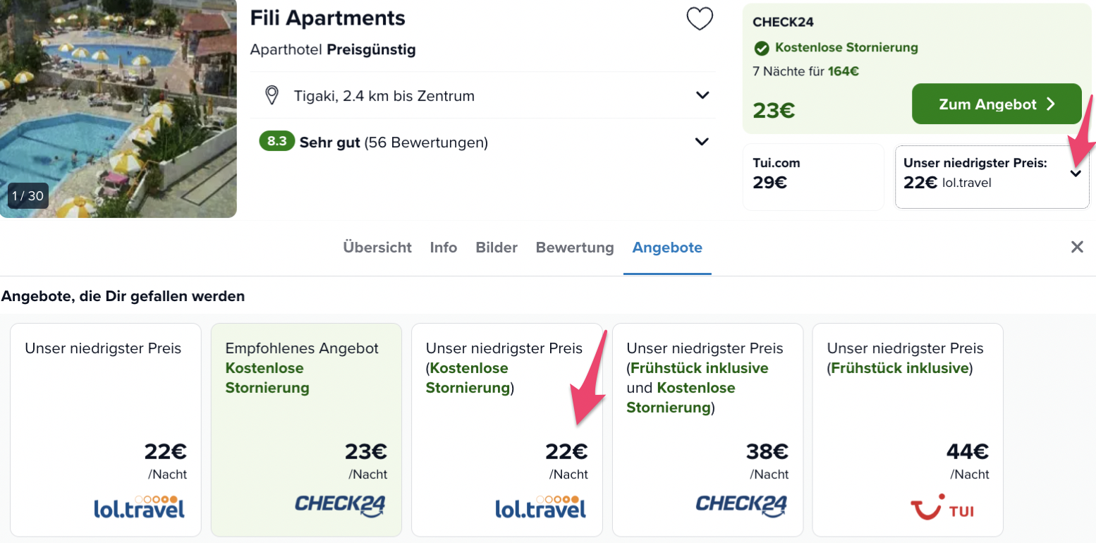 Screenshot Trivago