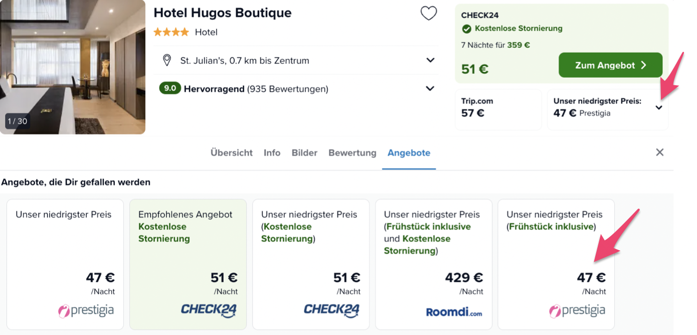 Screenshot Trivago