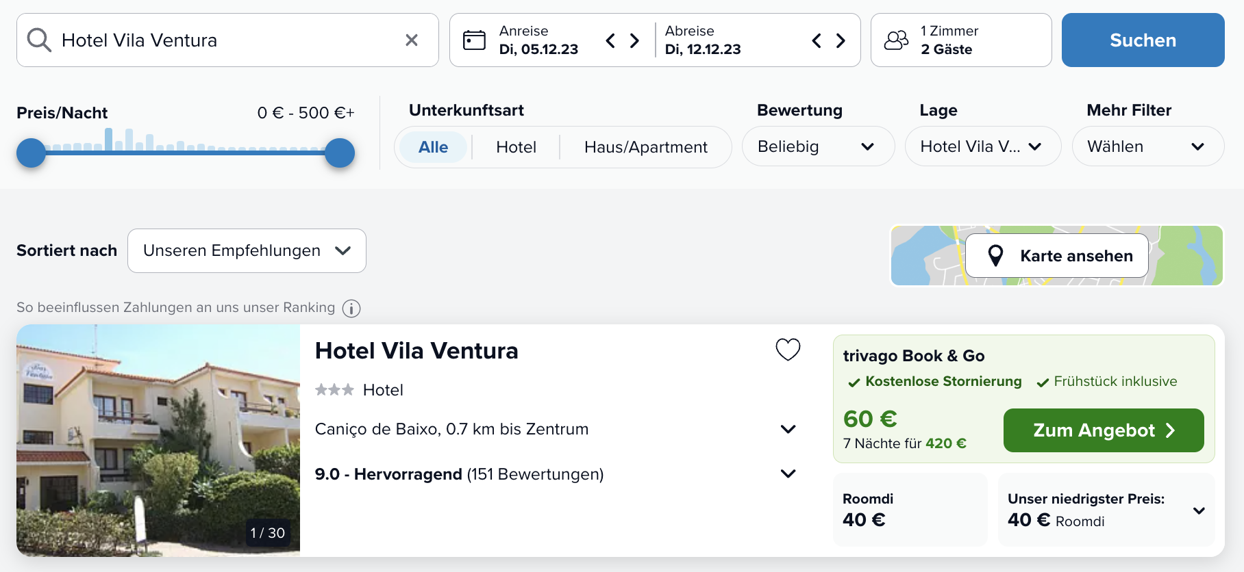 Screenshot Trivago