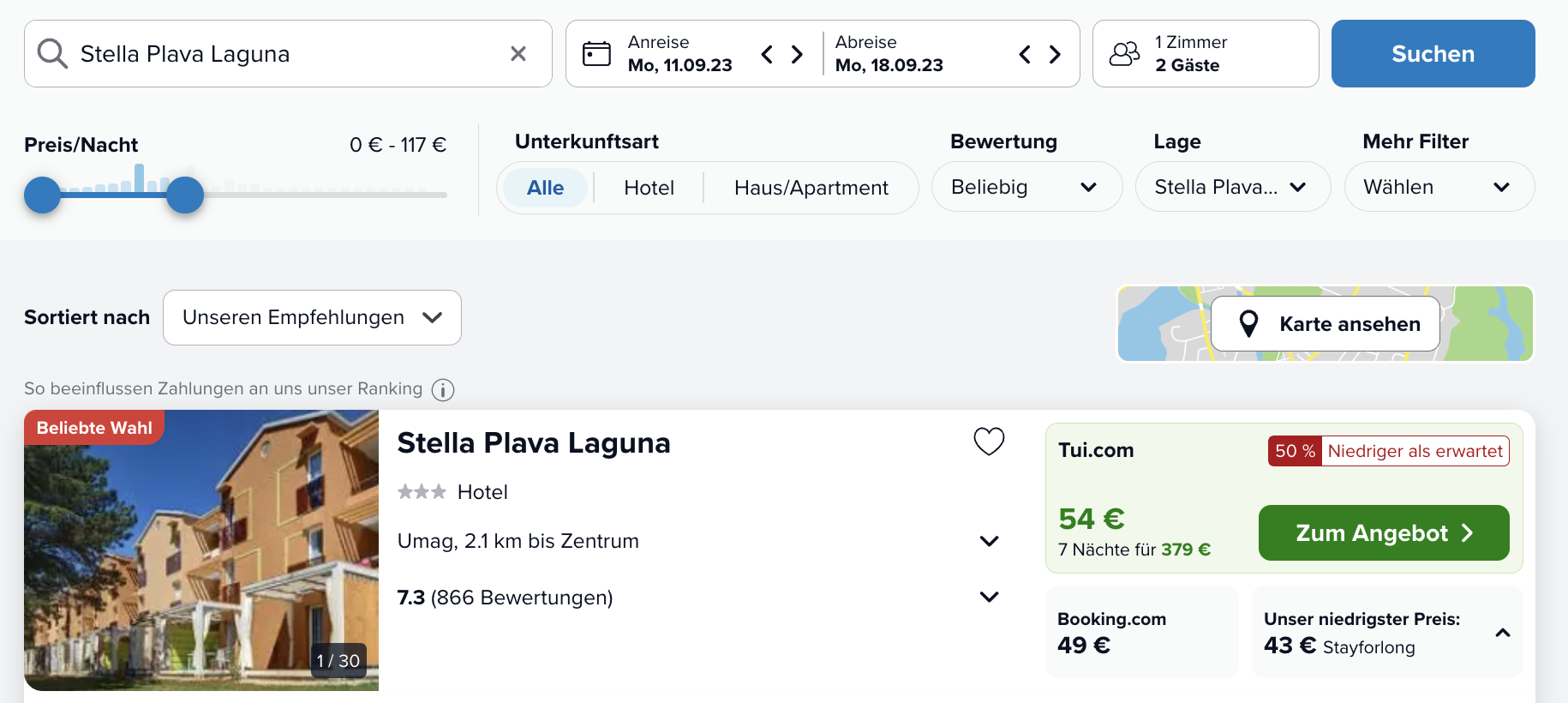 Screenshot Trivago