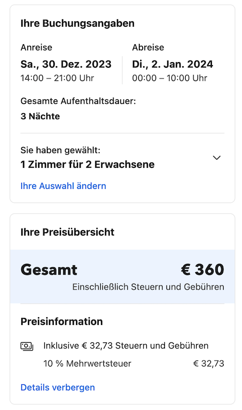 Screenshot Booking