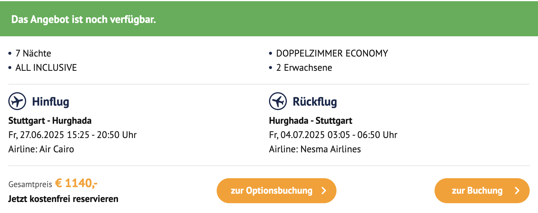 Dieses Angebot ist nur ein Beispiel, Abflughäfen und Reisedaten könnt ihr ganz einfach unter "𝗭𝗨𝗠 𝗗𝗘𝗔𝗟" individuell einstellen. Reisepreise, vor allem bei Lastminute-Abreisen, können sich außerdem rasant ändern; sollte dieser Dealpreis nicht mehr verfügbar sein, dann zeigt euch unser System automatisch den neuen Bestpreis an. 😊
