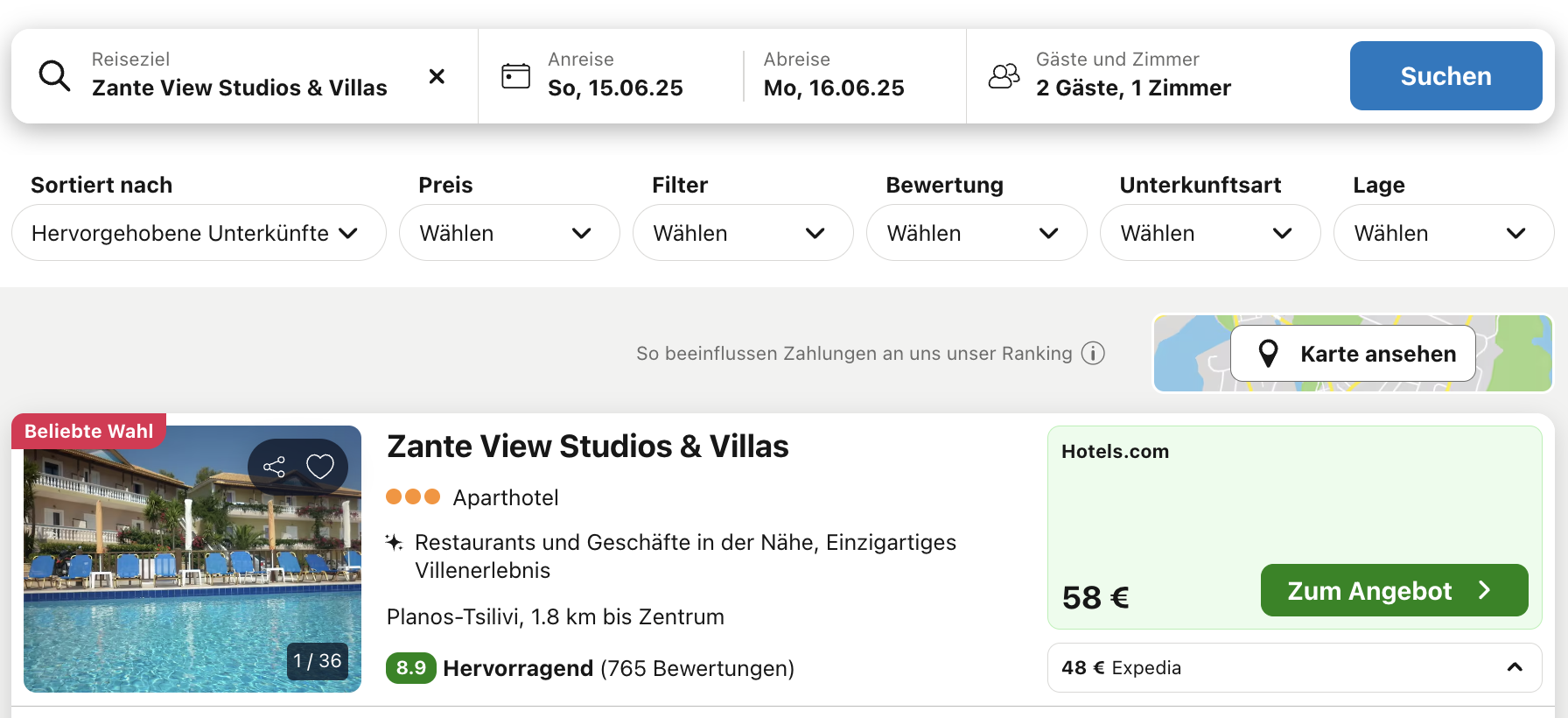 Screenshot Trivago 