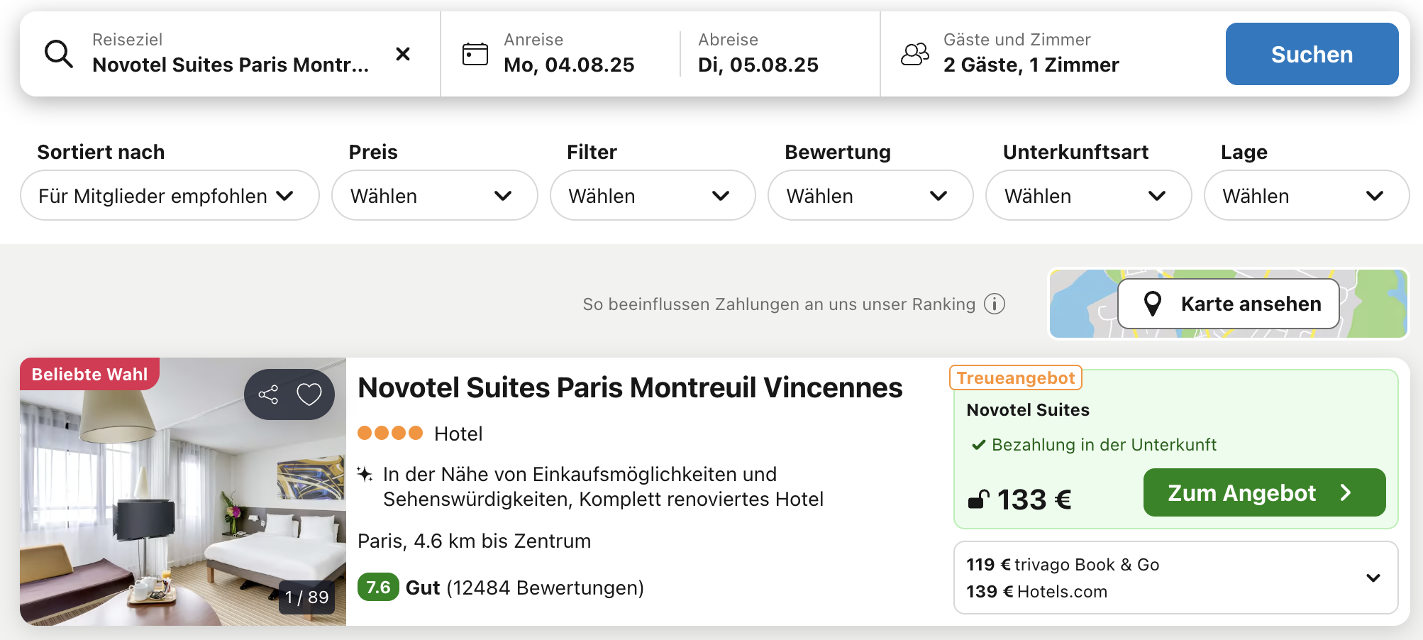 Screenshot Trivago