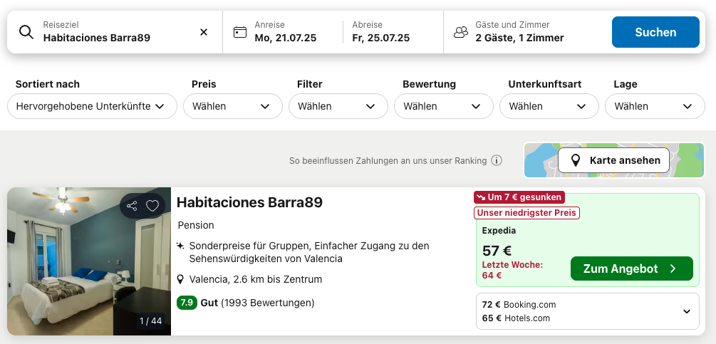 Screenshot Trivago