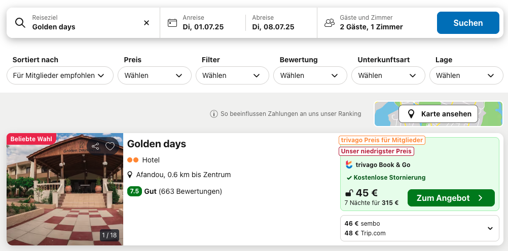Screenshot Trivago