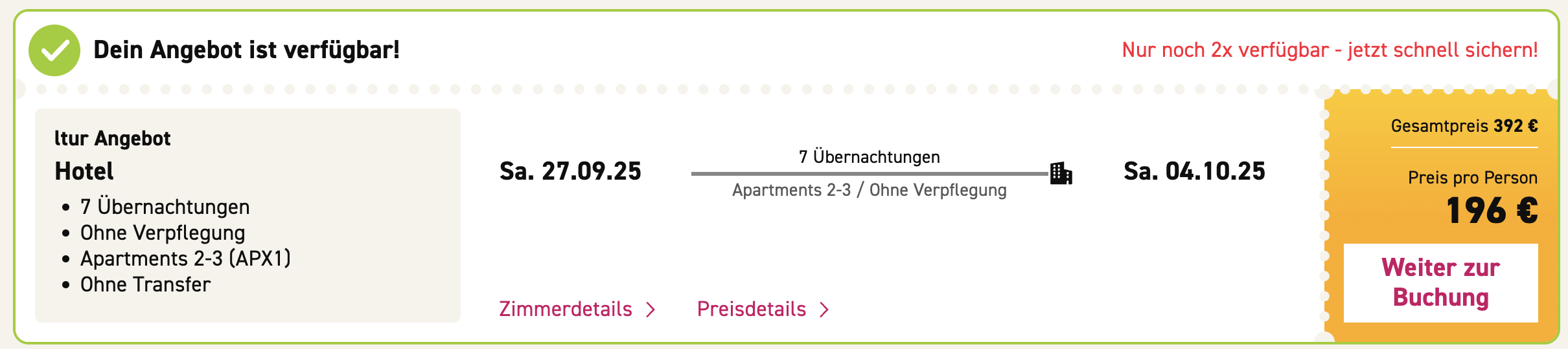 Screenshot Booking