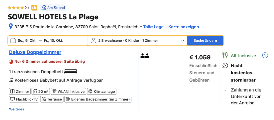 Screenshot Booking