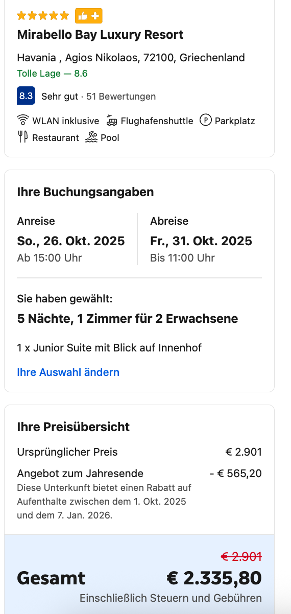 Screenshot Booking