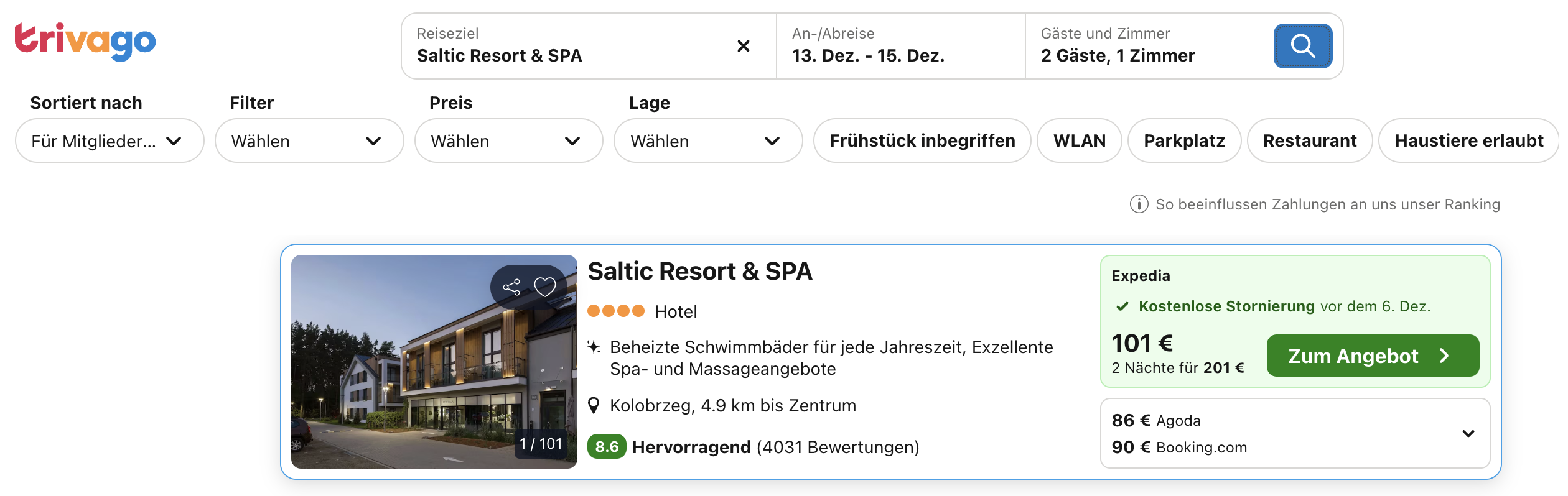 Screenshot Trivago