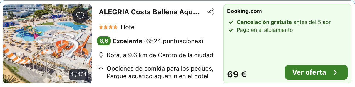 Oferta 💦 Hotel 4* en Costa Ballena con parque acuático y spa