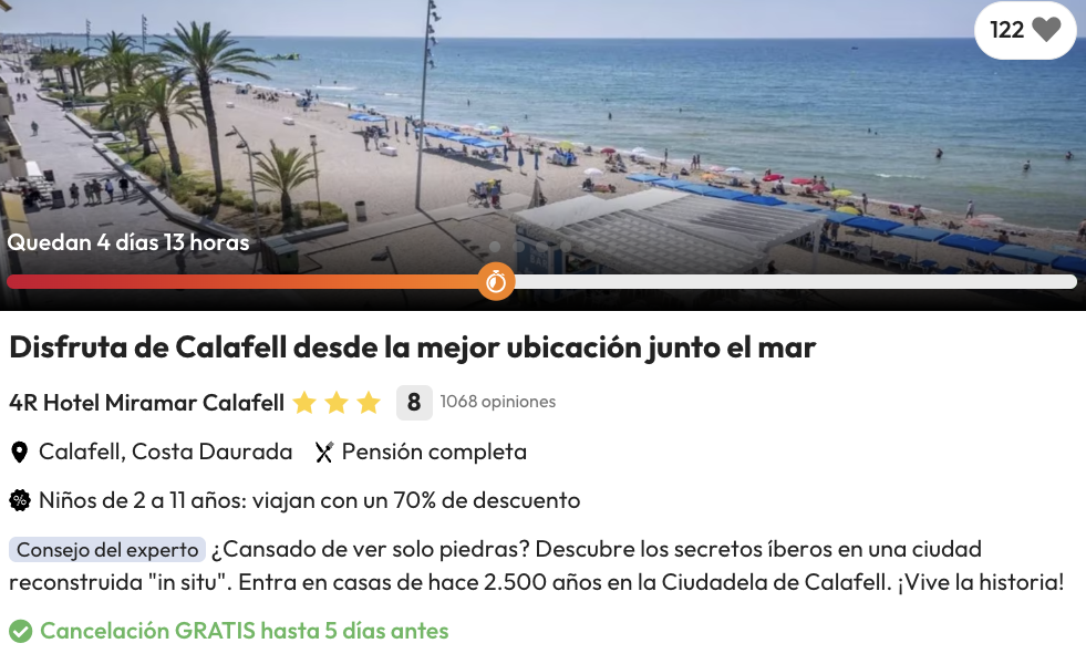 Oferta Costa Dorada a pie de playa con pensión completa ⛱️