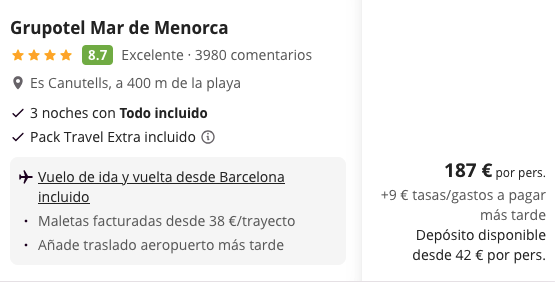 Oferta ⚓️ TODO INCLUIDO 4* en Menorca 