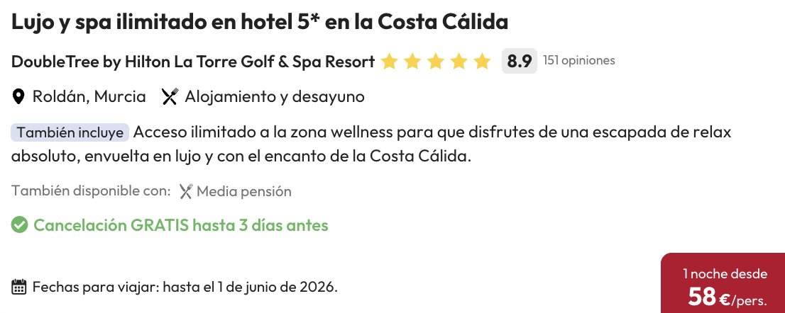Oferta Costa Cálida de LUJO con SPA ILIMITADO 🧘🏻‍♀️