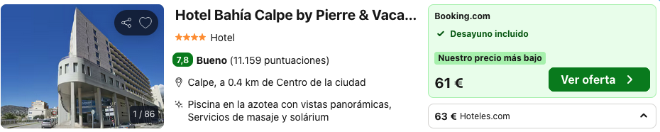 Oferta Hotel 4* a pie de playa en Calpe 🌺