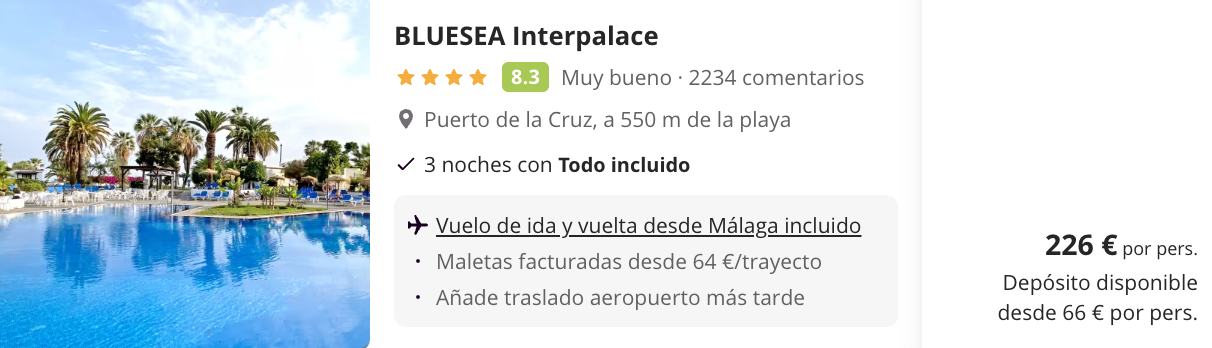 Oferta  😋 Viaje All Inclusive 4* a Tenerife