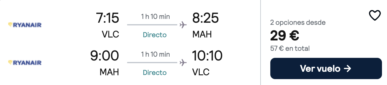 Oferta 🏖️ Vuelos a Menorca 