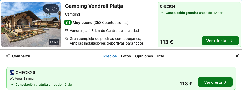 Oferta 🏡  Bungalow para grupos a pie de playa en Comarruga 