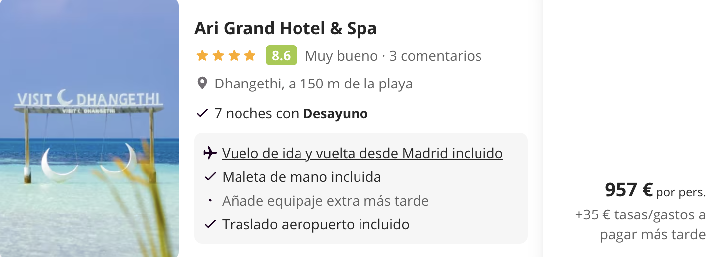 Oferta 🏝️ ¡Viaje a Maldivas con desayunos! 