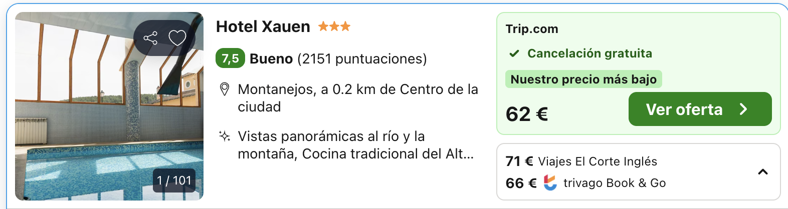 Oferta 🏞 Hotel cerca de las piscinas naturales de Montanejos