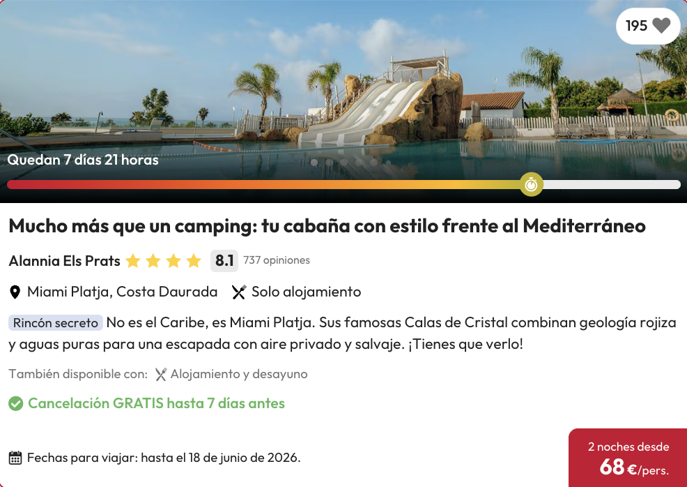 Oferta Camping resort 4* a pie de playa en la Costa Dorada ¡2 noches! ⛱️