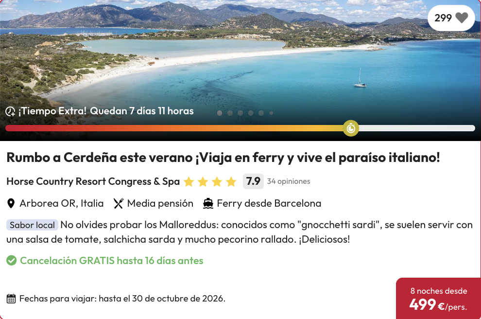 Oferta Vacaciones 4* en Cerdeña con Media Pensión ¡8 noches! 😎