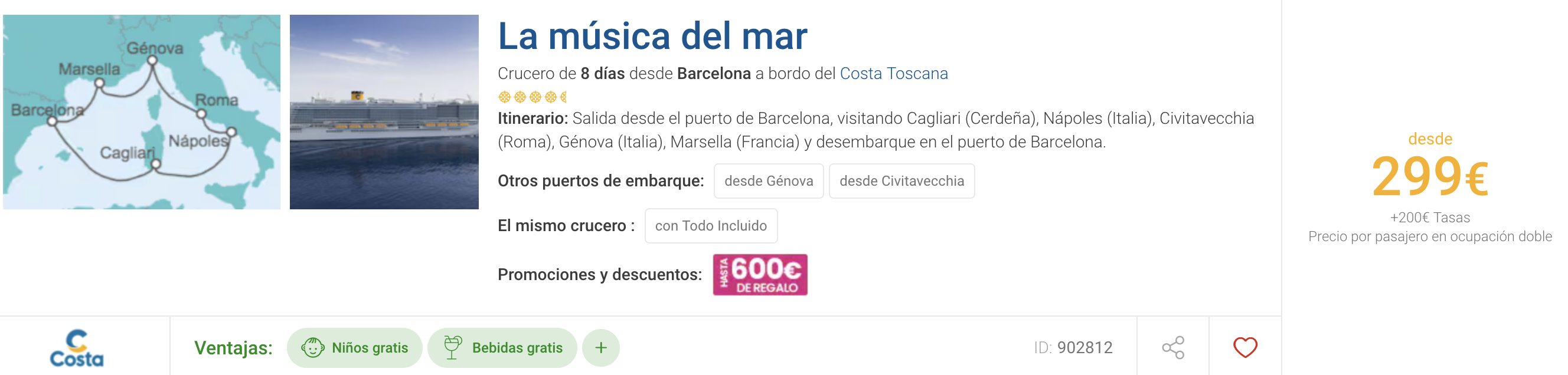 Oferta ⚓️ Crucero por el Mediterráneo con pensión completa 