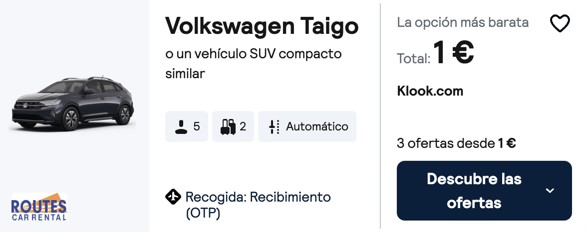 Oferta 🚘 Alquiler de coches desde 1€/semana 💥