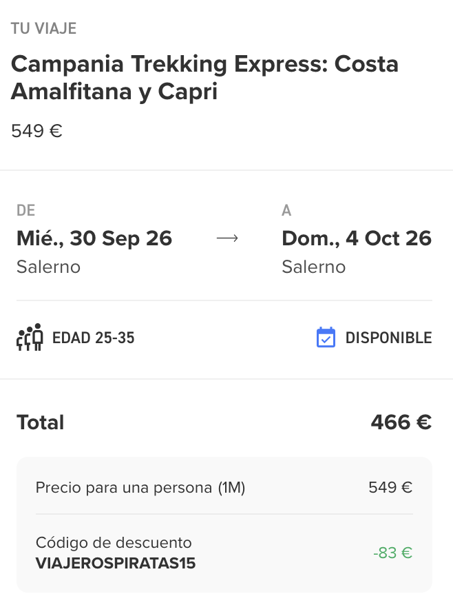 Oferta ⛰️ 5 días de trekking por la Costa Amalfitana y Capri con WeRoad