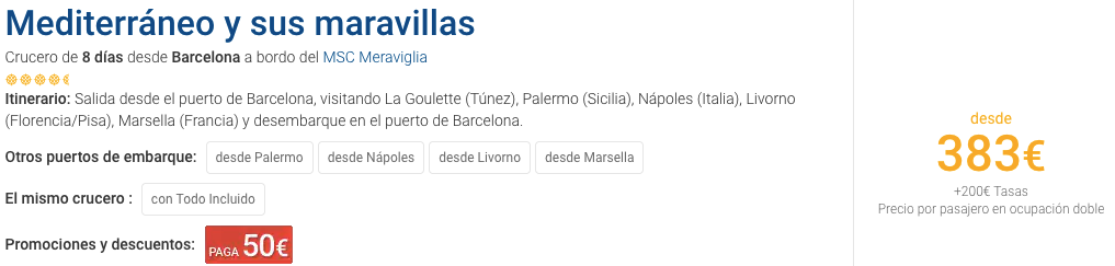 Oferta 🐟 Crucero por el Mediterráneo ¡8 días con pensión completa!