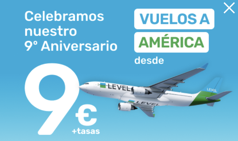Oferta LEVEL lanzará billetes a 9€ para volar a América 🔥