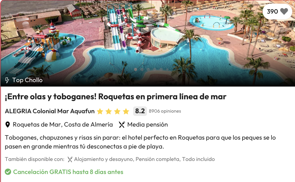 Oferta Hotel 4* en Roquetas de Mar con toboganes y media pensión ✨😎