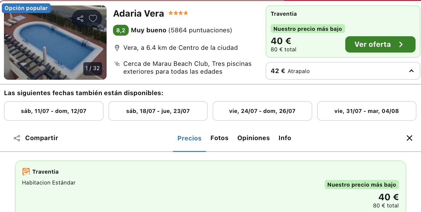 Oferta Hotel 4* en Vera a 2 minutos de la playa 🏖️✨ ¡2 noches!
