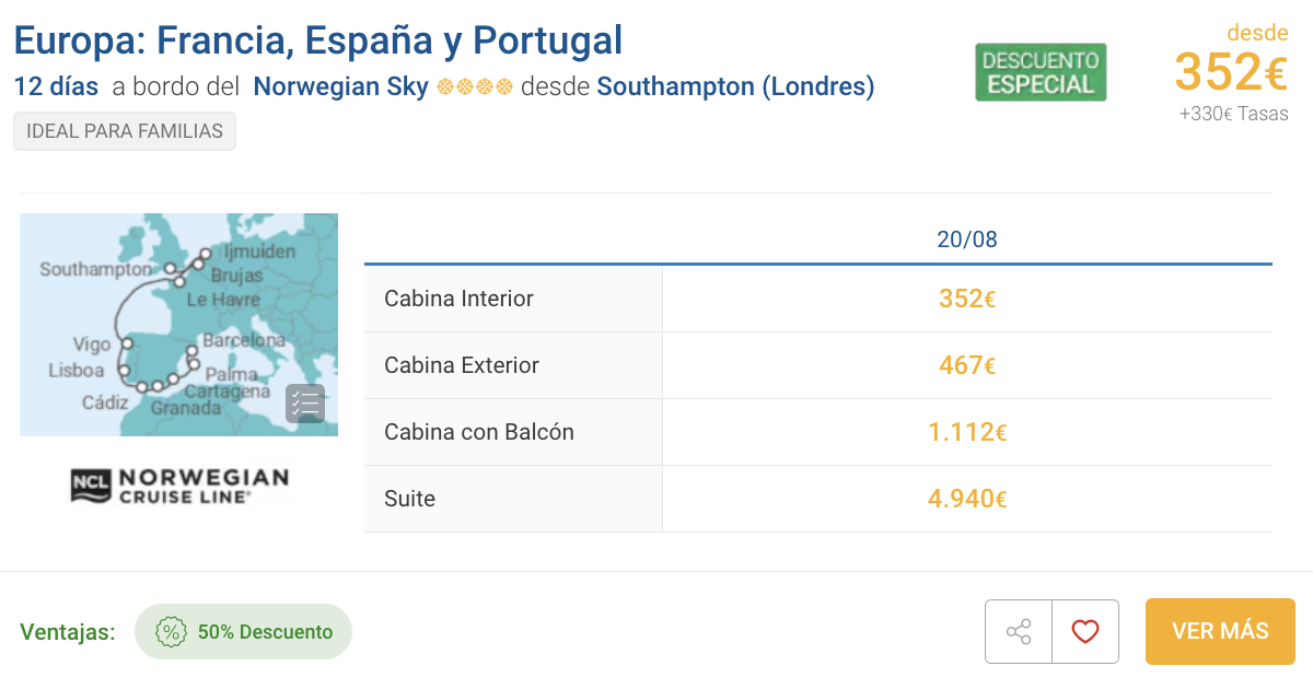 Oferta Norte de Europa y Mediterráneo en AGOSTO 🛳️