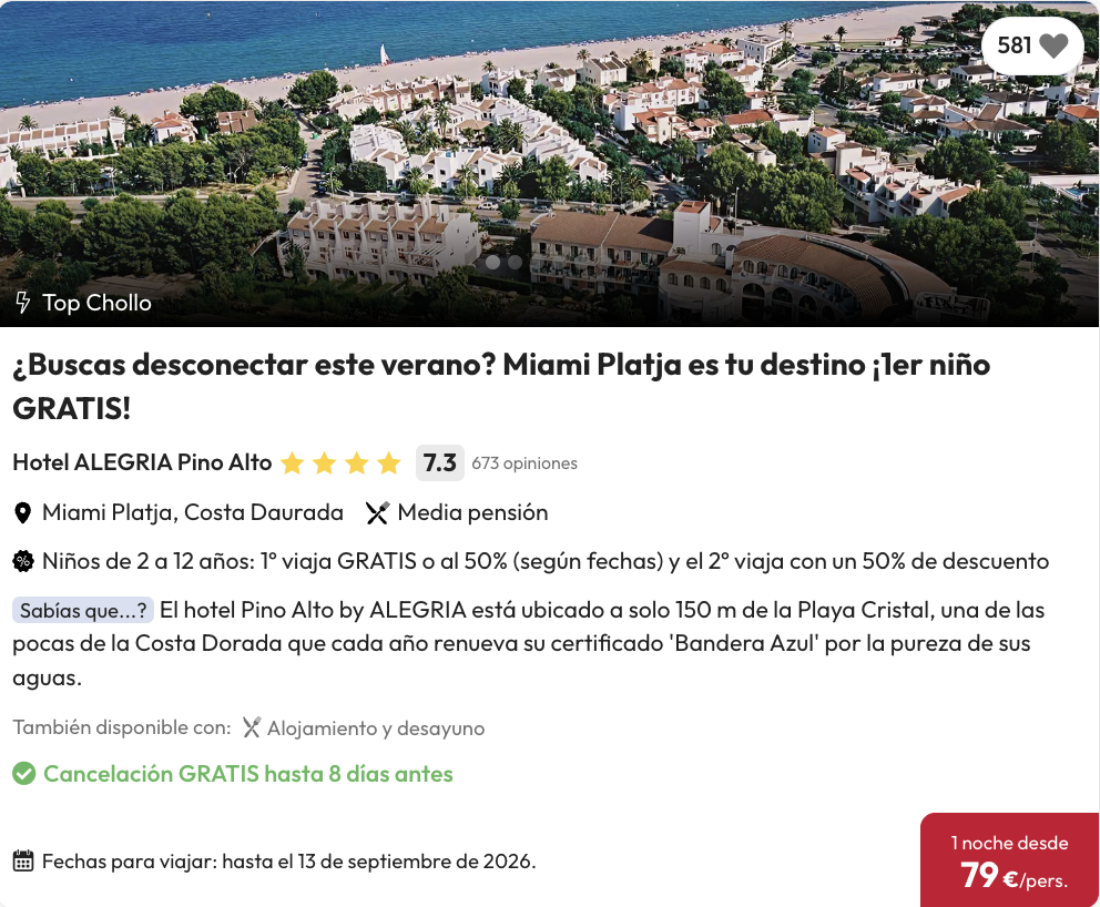 Oferta VERANO 4* en la Costa Dorada con media pensión ⭐️🥥