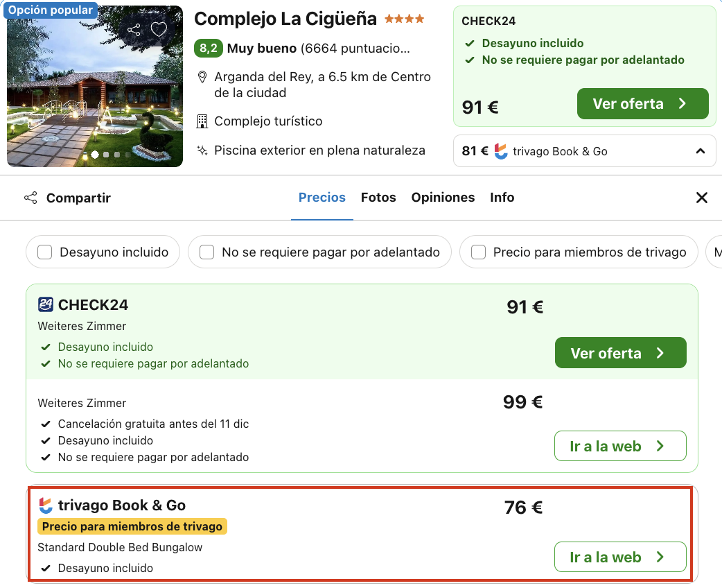 Oferta ♥️ Bungalows de lujo en Madrid con desayuno