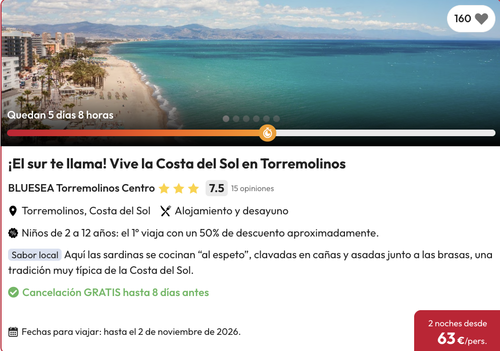 Oferta ¡Escapada a la Costa del Sol con desayunos! 💙 2 noches