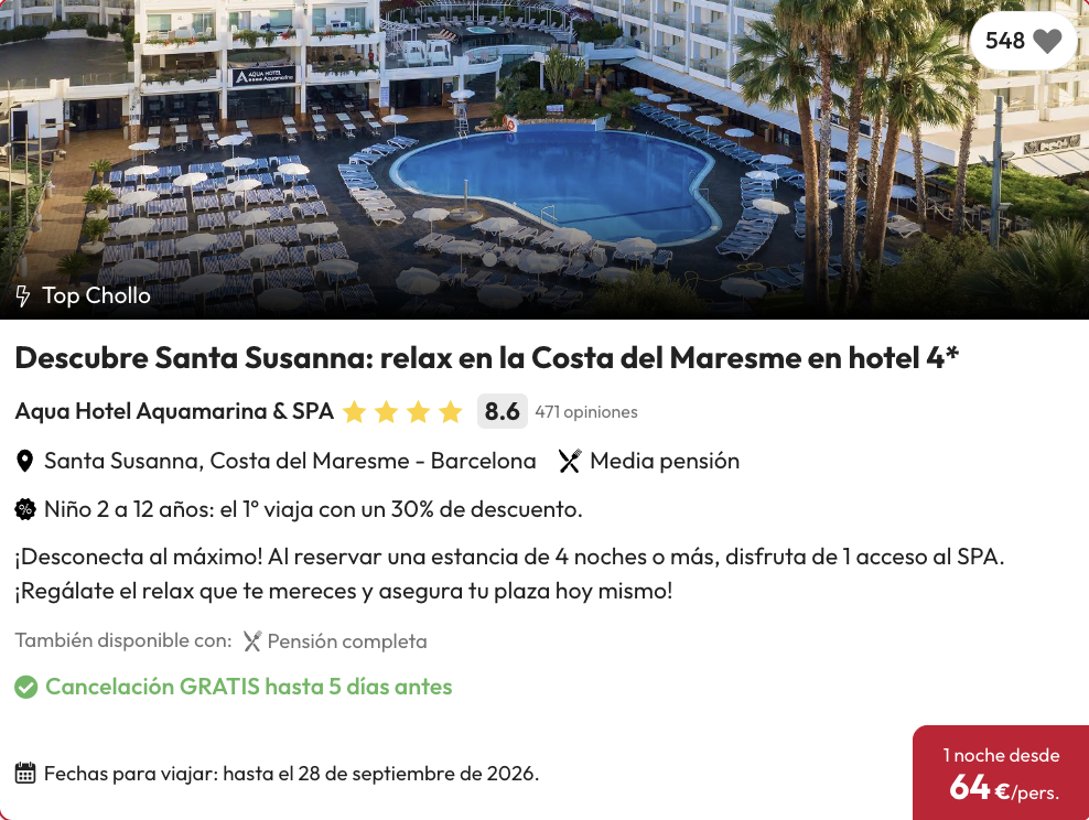Oferta Hotel 4* con media pensión en la Costa del Maresme 🍦
