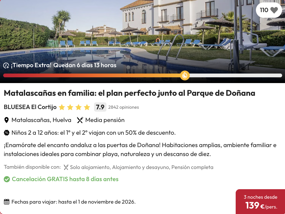 Oferta Escapada a Matalascañas 4* con media pensión ¡3 noches! 😎